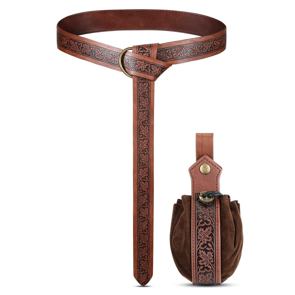 7918 2 Pcs Medieval Viking Belt Renaissance Pouch Medieval